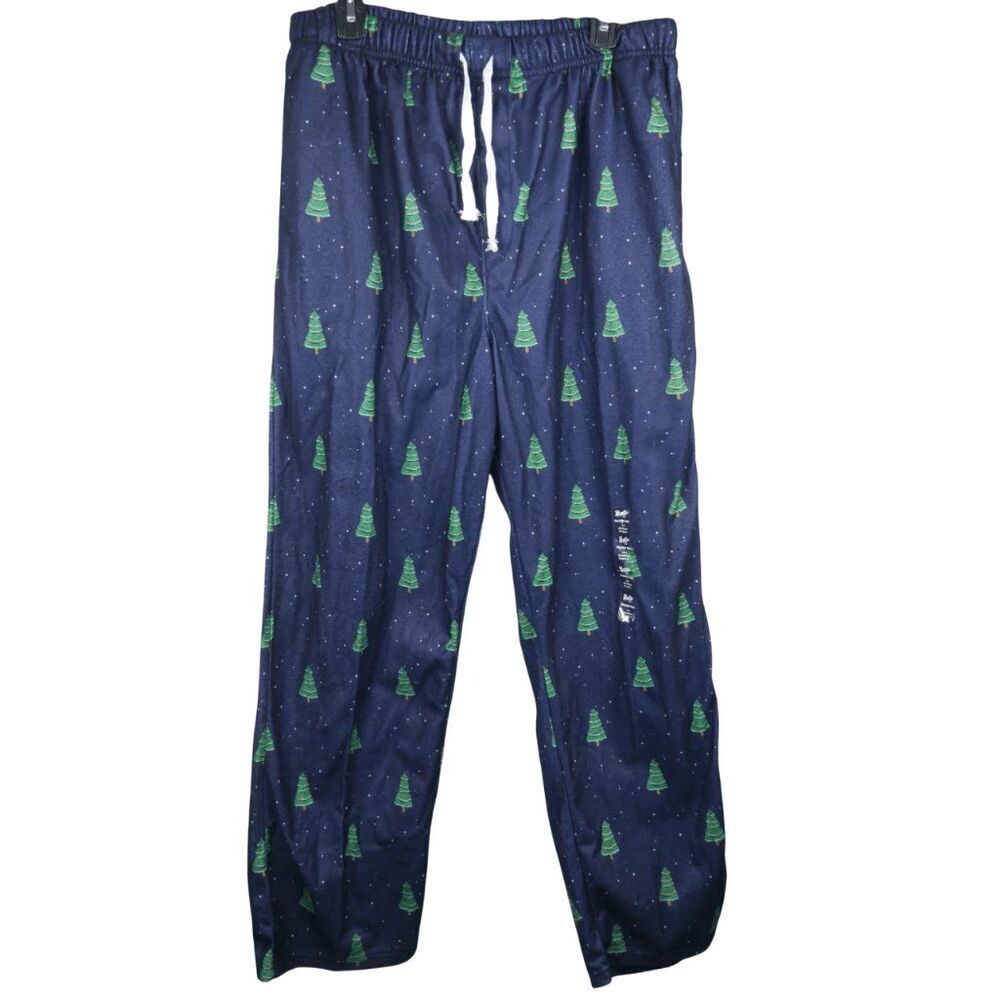 Brooklyn Cloth Men’s Christmas Pajama Pants Size L Navy Blue Tree Print Pants